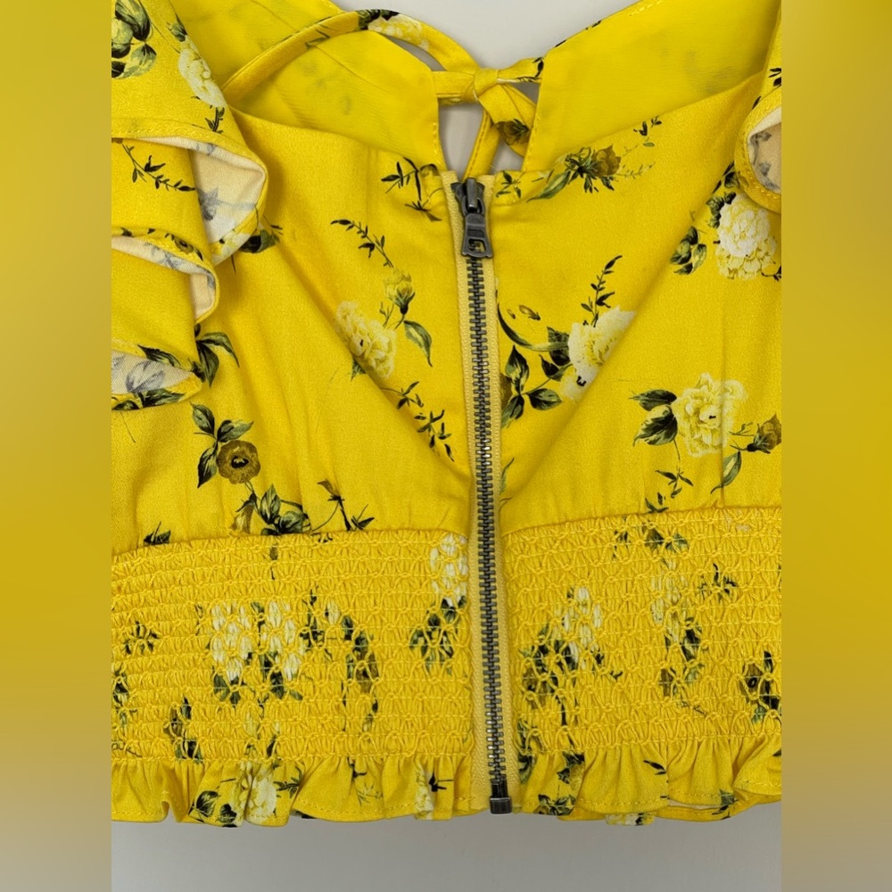 New Alice + Olivia Shanae Floral Ruffle Crop Top Womens Yellow - Picture 8 of 11